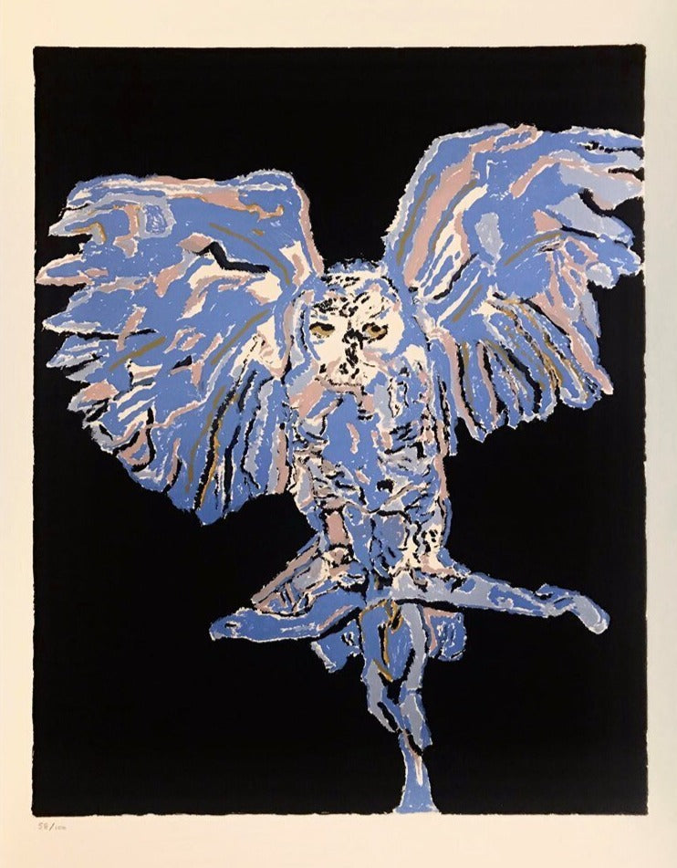 Blå ugle. Trykk uten ramme