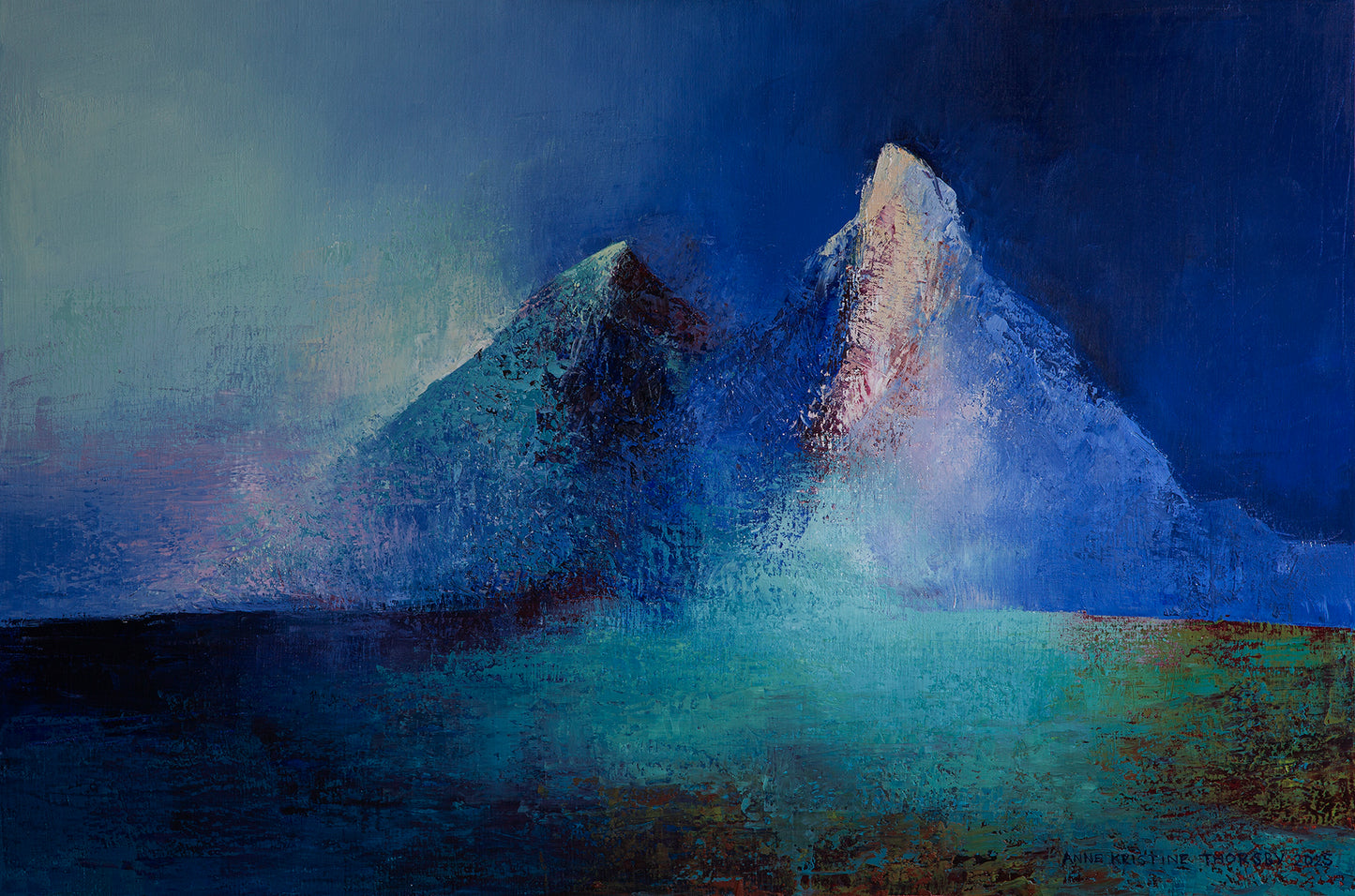 Lysfanger -Oljemaleri med sort ramme.